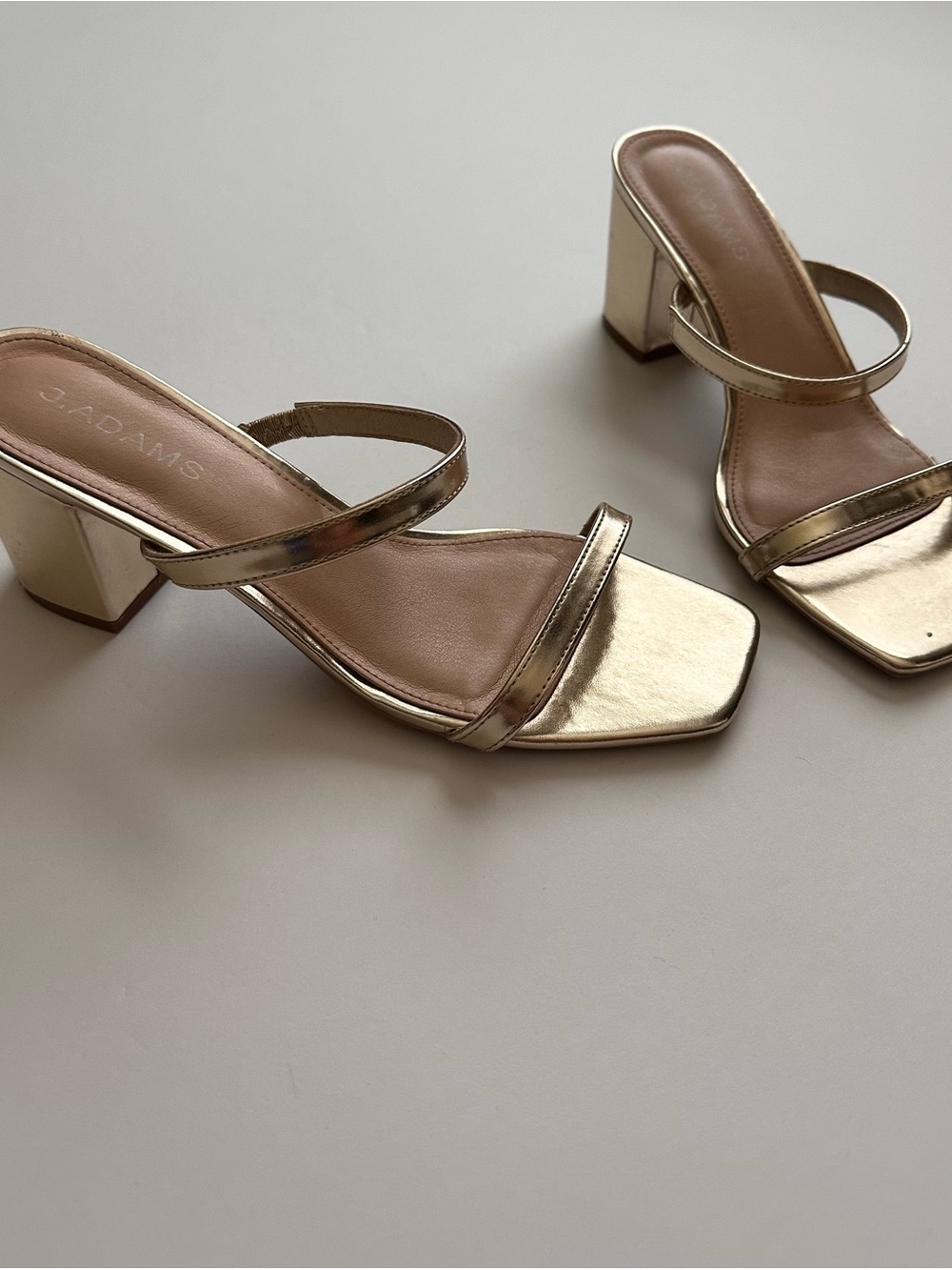 J. Adams Metallic Gold Square Toe Block Heel Mules